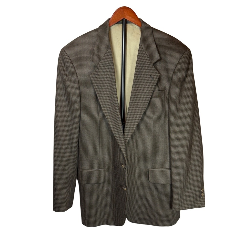 Oscar de la Renta Men's Houndstooth Blazer Sport‎ Coat Size 42L Brown Tan Formal